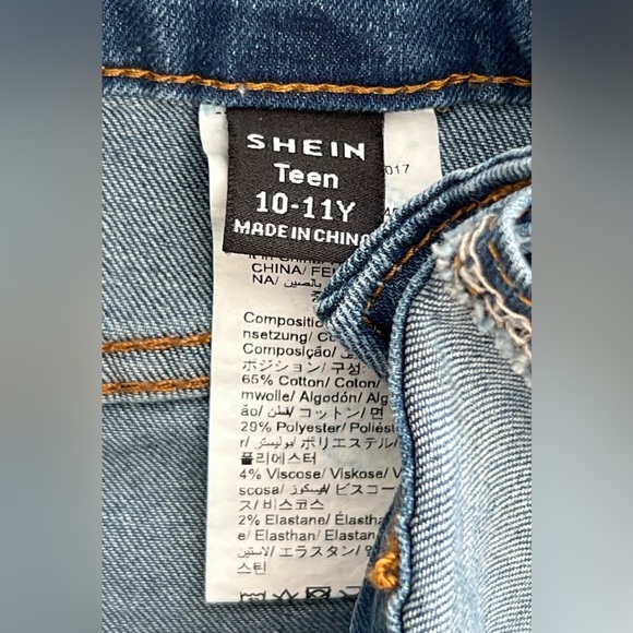 SHEIN Teen Denim Short Overalls Size 10-11Y Distressed NWOT - Picture 3 of 5